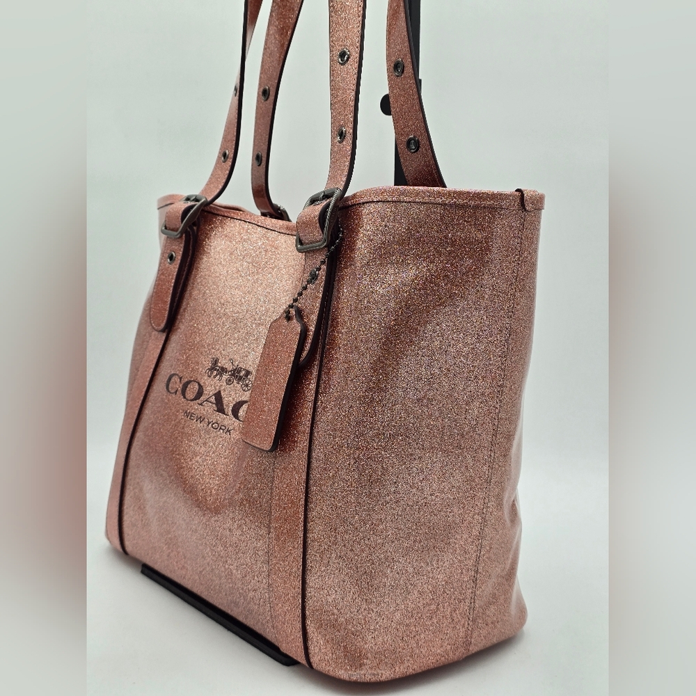 💥RARE💥Coach Rose Gold Glitter Ferry Tote In Patent Leather, EUC - Picture 2 of 16